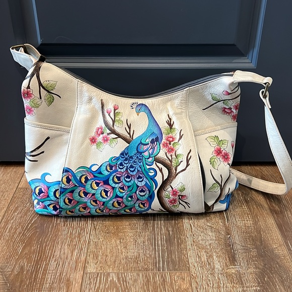 White Large Shoulder Hobo - 8082 Anna by Anuschka Peacock purse bag - Picture 3 of 15